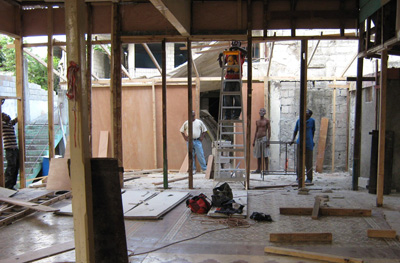 Interior of building, with only framework remaining